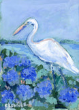 White Egret and Hydrangeas I