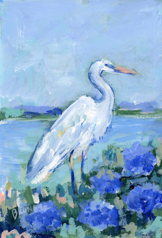 White Egret and Hydrangeas II