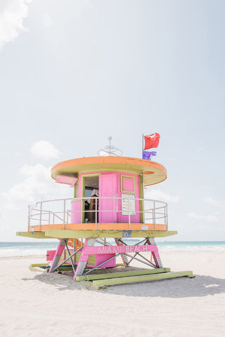 Pink and Orange Lifeguard Tower on Miami Beach