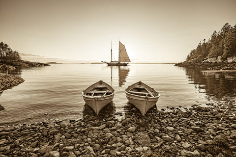 Departure and Anna on Lobster Bake Island, Penobscot Bay, horizontal (sepia)